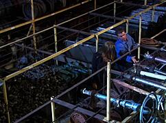 the agent couple licks pussy and fucks doggystyle quick in the warehouse