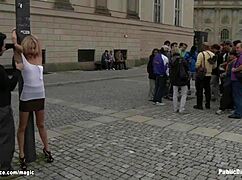 Wow, this blond got gang banged in public outdoor! Insane!! 😱