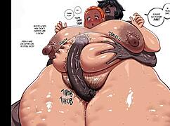 Ebony futa UNLOADS lumpy sperm from curvy monster dick