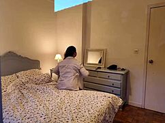 Hey, why didn't my stepmom close the door? Her hairy pussy is just out there!