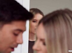 Let's fuck with him hard, Reality Kings style! Two babes dominate with cum swapping action.