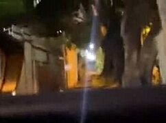 Swallowing a stranger's huge cock on the public road