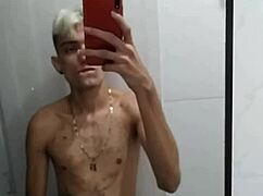 after soccer game amateur guy goes to bathroom to masturbate solo