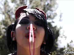 Kimberly Chi, Petite Asian with Tattoos and Piercings, Blows Cum Bubbles in Pretty Mouth During Deepthroat