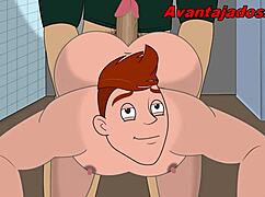 in the cabin, the big-assed gay cartoon character relaxes