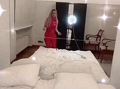 blonde goddess in glasses dominates with huge belly dance