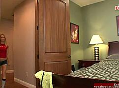 Skinny blonde teen with long legs and natural tits rocks socks! 😘