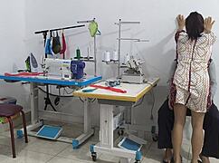 Intense Seduction In Sewing Workshop With Mature Latina Ass Play And Flashing