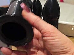 large sextoy stretches redhead's ass wide open