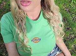 Hot blonde loses anal plug remote in supermarket flashing.