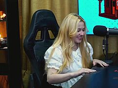 Branquinha viamms bends over on podcast table showing tight pussy