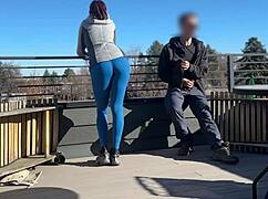 Redhead Slut Gives Fast Handjob on Roof! Boyfriend Waits Below for Bigmax8inch.