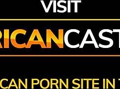 In this homemade scene, the oiled Sudanese ebony beauty backs up her big tits onto the white producer's rough doggystyle, leading to an interracial cumshot