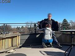 Redhead Slut Gives Fast Handjob on Roof! Boyfriend Waits Below for Bigmax8inch.