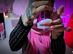 Girlfriend Milking Lactating Babe with Handjob Massage Until Last Drop