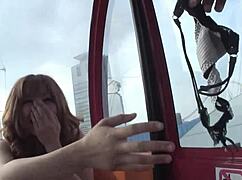 slutty japanese babe sarina tsubaki sucks a cock outdoors