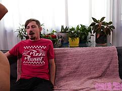 I tease the shy looser with my perfec tits and cock