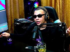 Andriza Haack Reveals Her Passionate Desires, Bending Over the Podcast Table in Sheer Red Lingerie.