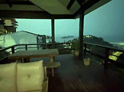 slim stepdaughter orgasms fucking stepfather outdoors on balcony