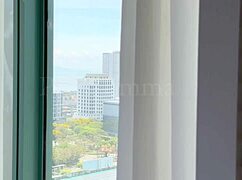 Horny busty milf masturbating hairy pussy in lingerie, her big tits bouncing wildly.