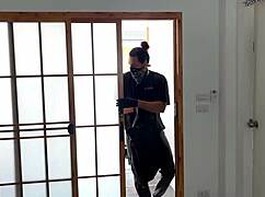 Beautiful teen moans intensely while tied up, deepthroating and receiving a facial cumshot