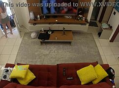 Hot Wife Recognized By Delivery Man, Lets Him Suck Her Big Tits On Living Room Sofa