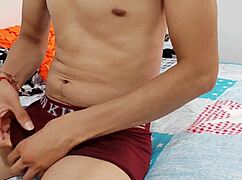 skinny guy touches himself in homemade scene