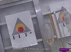 in the therapy room, a young brunette babe gets wild