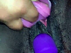 ebony teen reaches creamy orgasm with toys!