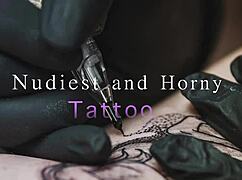 big ass girl feeling horny while getting tattoo, seducing the artist with her pussy