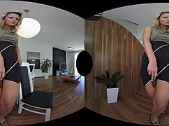 Samantha jolie dives into vr sex, toying her pussy with toys.