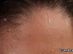 Foxy Doll Receives Intense Cumshot on Face While Eating All Ejaculate in Blowbang