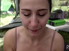 risky camping blowjob while nobody sees in the forest