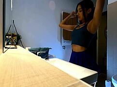 can she be the most beautiful girl ever, just look at her sexy blue mini skirt and panties, her young brunette body in lingerie