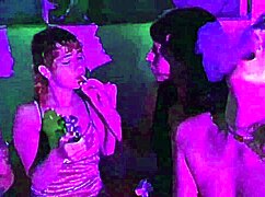 four pretty latina babes in lingerie smoking and stripping barefoot