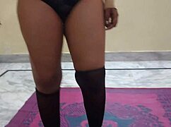 slim indian worships ass and tits while undressing huge bra for cum backstage oiled outdoor