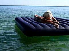 Nude Beach Blonde Bitch with Big Boobs and Dolphins Tattoo Exposed Outdoors