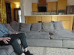 Old husband watches wife ride big cock