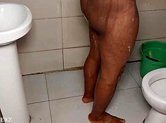 hey, a chubby neighbor joins in the bathroom fun while bathing
