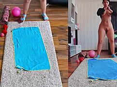 Get fit and frisky with naked yoga ass worshiping.