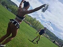 French cheerleader fit girl gets wild with piss play. Anal DP and gaping destroy her in first time!