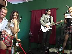 may day pub party turns into blonde brunette orgy with cum in mouth