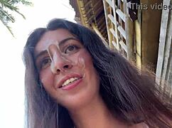 Cute Girl's Thrilling Public Exposure With Burger And Cum