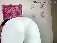 The curvy brunette lets out a fart while wearing tight white shorts.