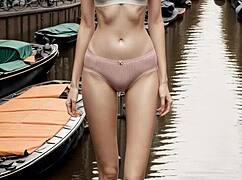 lingerie models posing along the amsterdam canals 😍