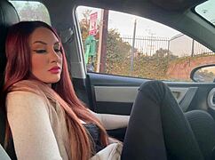 Italian long-haired MILF enjoys a sexy smoking fetish session in the car.