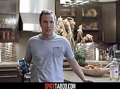 The blonde babysitter says, 'fuck me, cheating husband, i want your cock inside me' while riding him