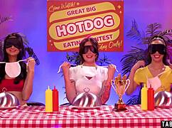 Ebony lesbian Alexis Tae strapon fucks Eliza Ibarra and Charlotte Sins