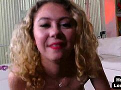 pov petite teen gives handjob while talking dirty and moaning loudly