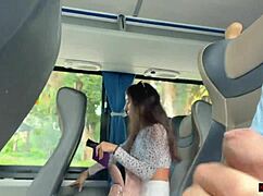 Risky public handjob on bus until he cums